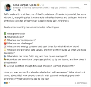 OC LinkedIn post on self-aware leaders